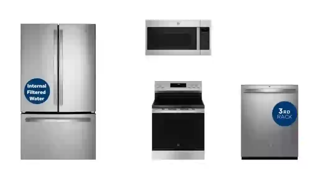27 cu. ft. Standard Depth Refrigerator with 5 Burner Free-Standing Electric Range and Dishwasher with Dry Boost