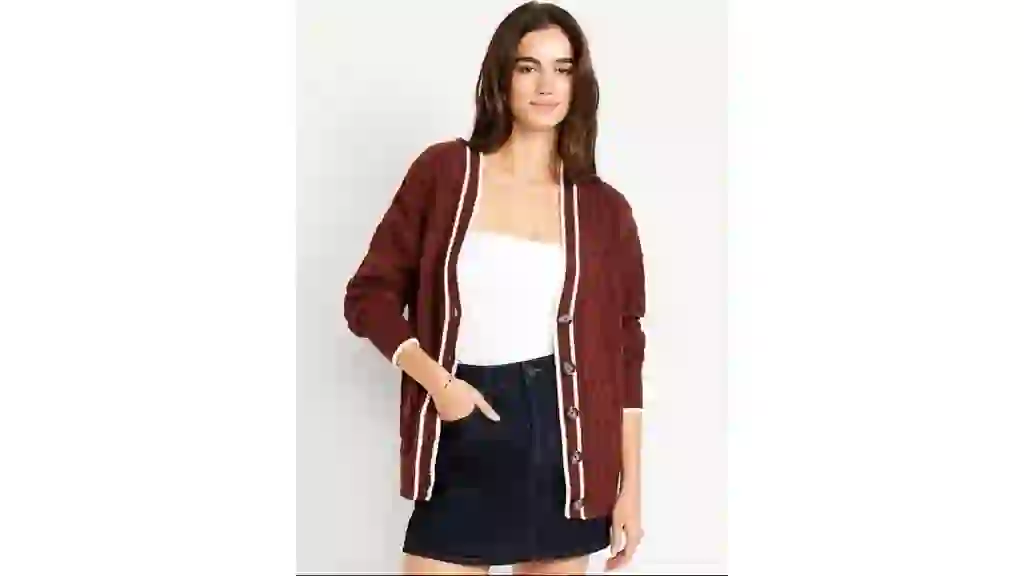 Slouchy Cable-Knit Cardigan Sweater
