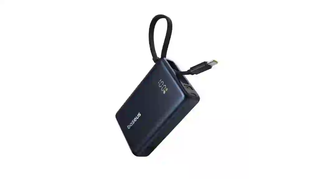 Baseus 10000mAh PicoGo Ultra-Slim Power Bank with Built-in USB-C Cable 45W - Black: Portable Charger, Rechargeable, Apple & Samsung Compatible