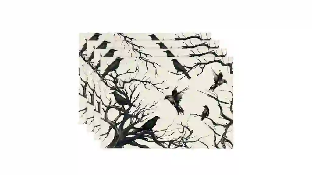 Smile Silhouette Tree Crows Halloween Table Placemats Set of 4, 12x18 inch