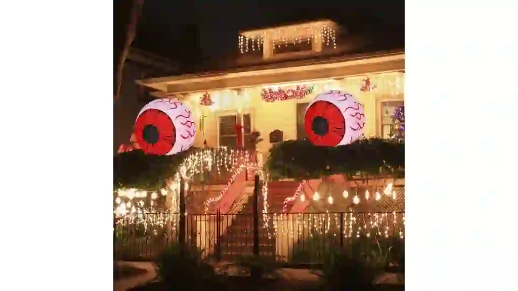 Costway 2 Pack 3 FT Halloween Inflatable Eyeballs w/ Air Blower & Red LED Lights