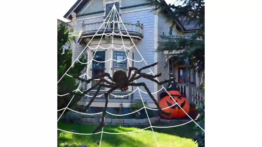 200" Halloween Spider Web + 59" Giant Spider Decorations Fake Spiders with Triangular Huge Spiders Web for Indoor Outdoor Halloween Decorations Yard Home Costumes Parties Haunted House Décor