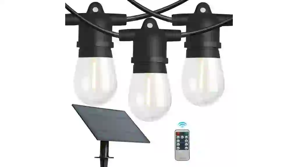 Westinghouse 36' Solar Powered LED Vintage White String Light Set, 15 Bulbs with Remote Control