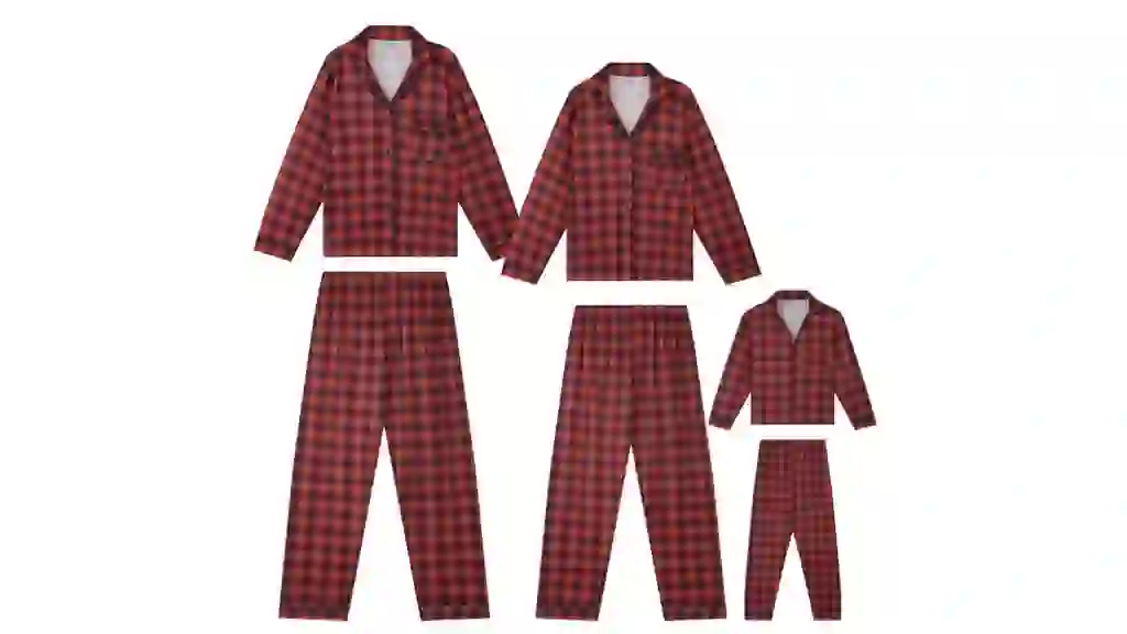cheibear Christmas Family Check Printed Long Sleeve Top and Pants Pajama Sets Red Black