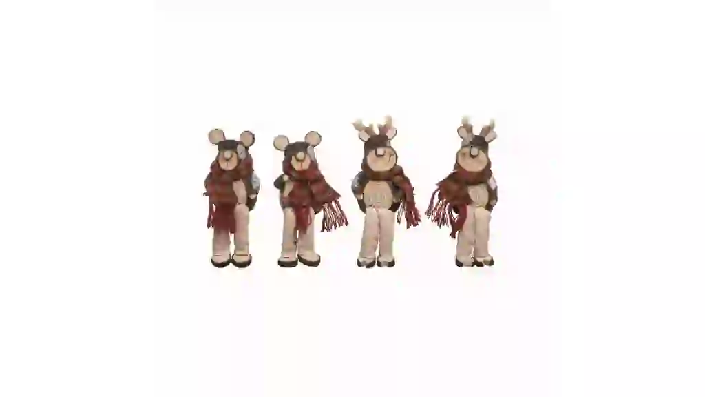 Transpac Tree Stump Bear and Reindeer Set of 4 Resin Figurines for Christmas Indoor Tabletop and Mantel Decoration