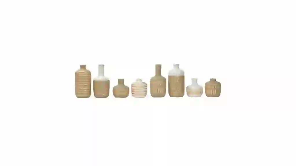 Storied Home Stoneware Vases with Gold Pattern, Set of 8