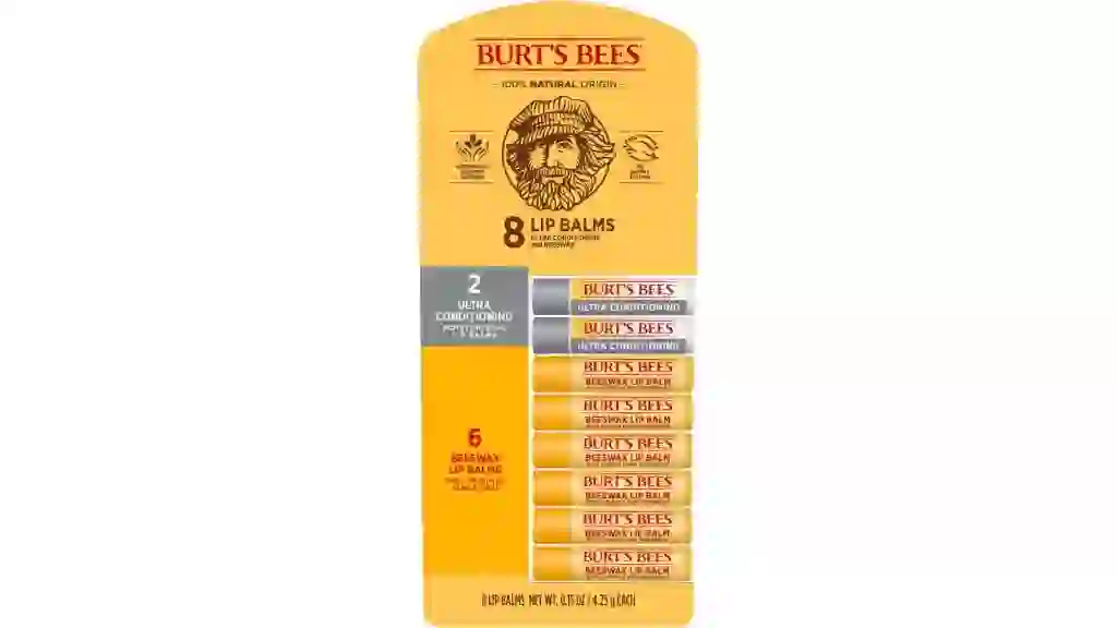 Burt's Bees 100% Natural Origin Beeswax Moisturizing Lip Balm 8 pk.