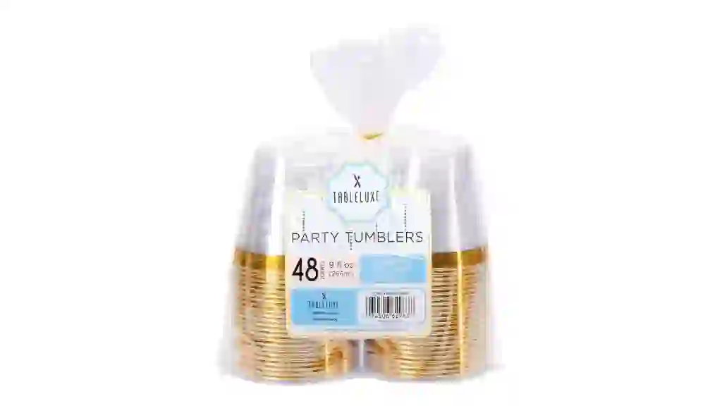 Tableluxe Premium Gold Rimmed Clear Plastic Tumbler, 9 fl. oz, 48 ct.
