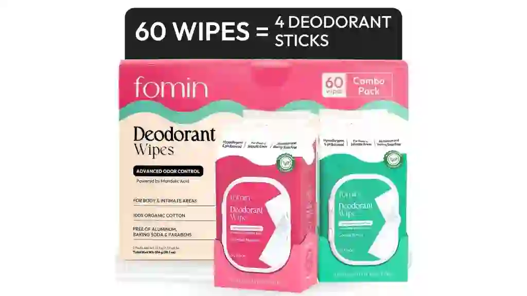 Fomin Deodorant Wipes, Patchouli Blossom and Coastal Breeze, 60 pk.