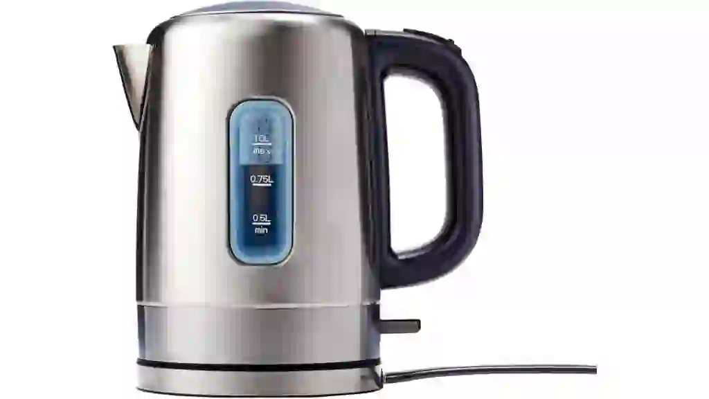 Amazon Basics Electric Stainless Steel Kettle for Tea and Coffee, BPA-Free, Fast Boiling, Auto Shut-Off, 1.1 Quarts, 1500W, Black and Silver
