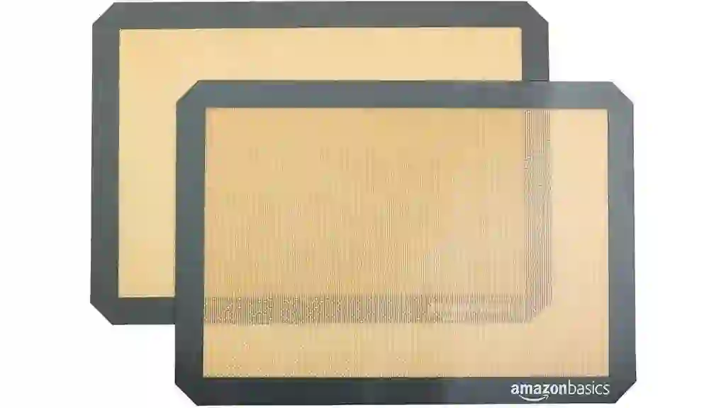 Amazon Basics Silicone Rectangular Baking Mat, Non-Stick Reusable Oven Bakeware, 16.5" x 11.6", New Beige/Gray, Pack of 2