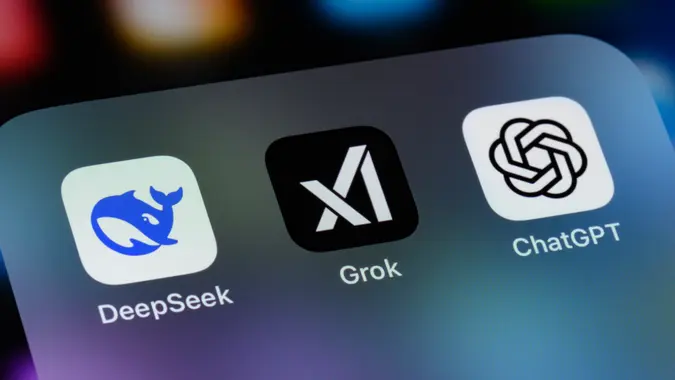 Artificial Intelligence AI Assistant Apps - DeepSeek, xAI Grok, OpenAI ChatGPT stock photo