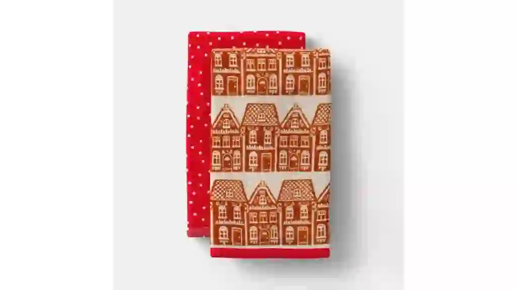 2pk Gingerbread House and Red/White Dot Christmas Hand Towel Set - Wondershop™