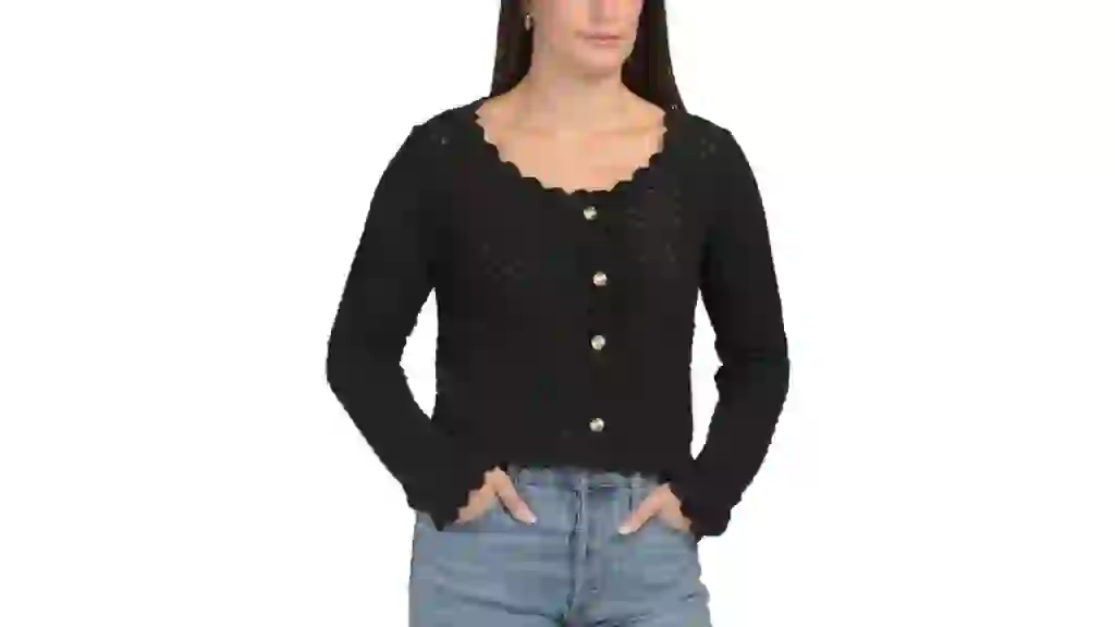 ELIE TAHARI Button Down Cardigan With Scalloped Edges