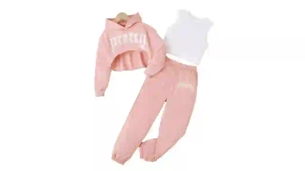 Mikrdoo Kid Girls Outfits Fashion Letter Print Crop Hooded Sweatshirt & Solid Vest & Jogger Pants Casual 3Pcs Clothes Sets Outdoor Street Dance