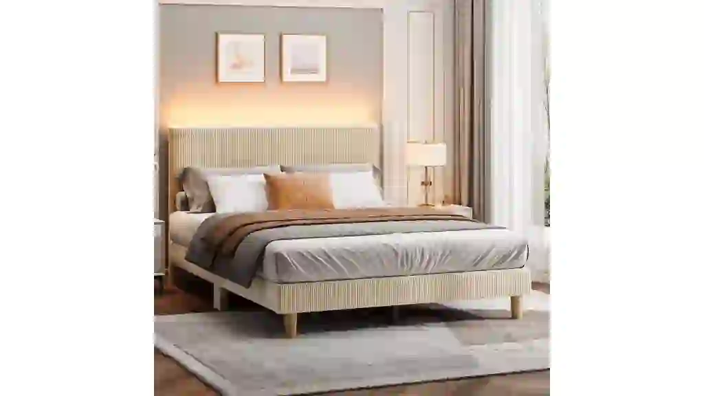 Bestier Corduroy Upholstered Bed Frame With LED Light Walmart