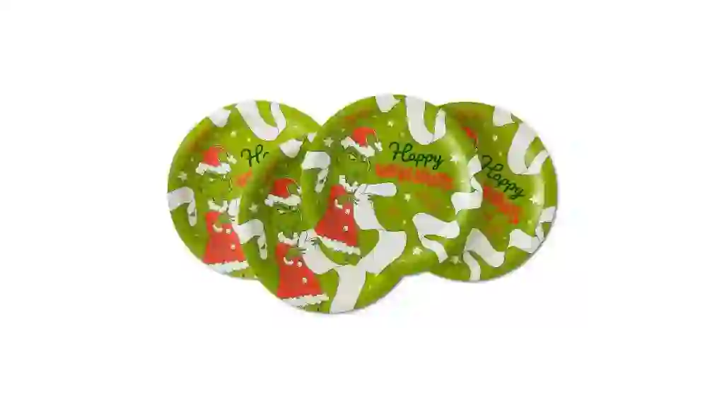 Plus Mark 9 in. Green Grinch Christmas Party Disposable Dessert Paper Plates, Happy Holidays (8-Count)