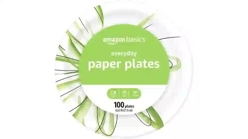 Amazon Basics Everyday Paper Plates, 8.62 Inch, Disposable, 100 Count