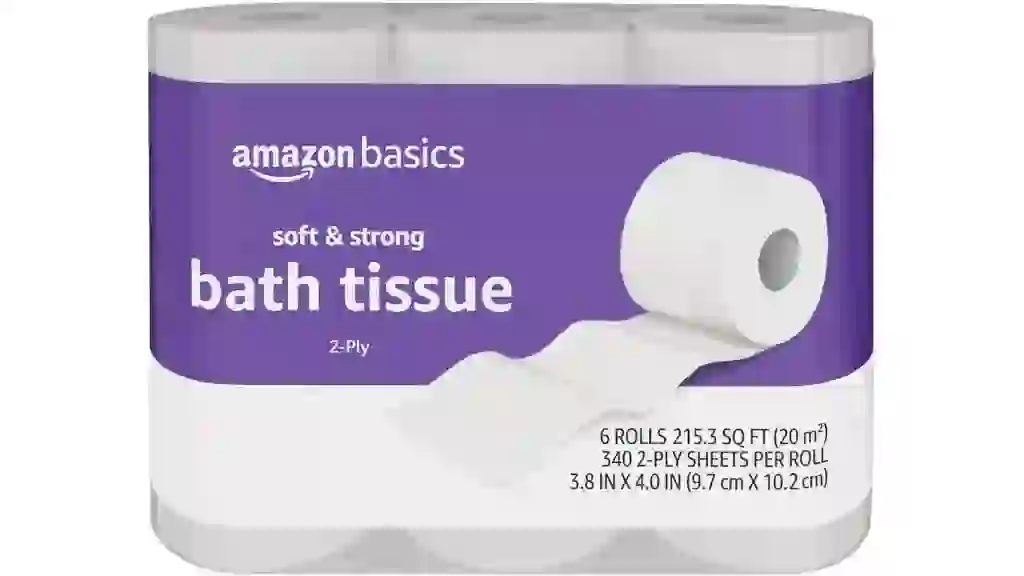 Amazon Basics Soft and Strong 2-Ply Toilet Paper, 6 Ultra Rolls = 24 Regular Rolls, Unscented, 340 Sheet (6 Rolls)