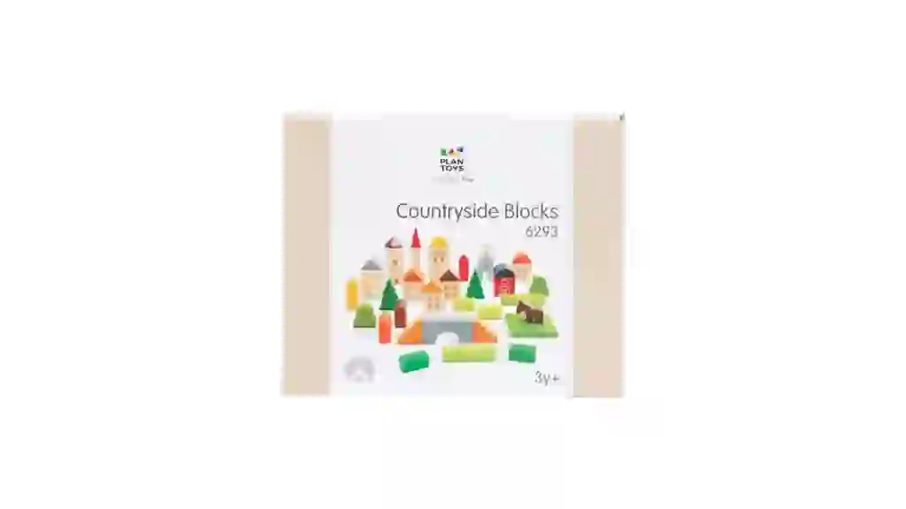 PLANTOYS 42pc Wooden Village Blocks Set
