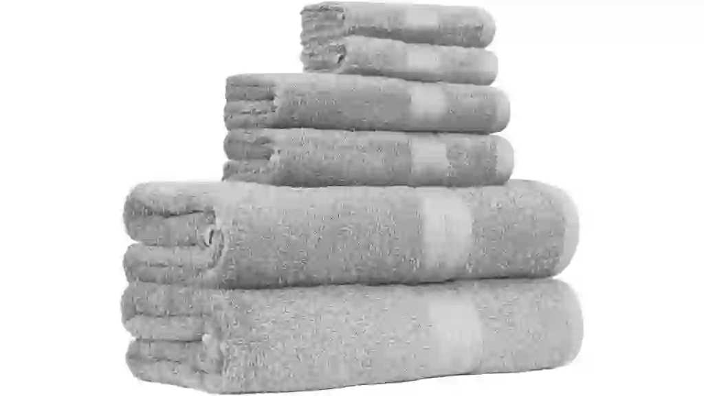 Amazon Basics 6 Piece Oversized Fade resistant Towel set, 100% Cotton towels for bathroom, soft and absorbent, 2 Bath Towels, 2 Hand Towels and 2 Washcloths bathroom towel set, Gray