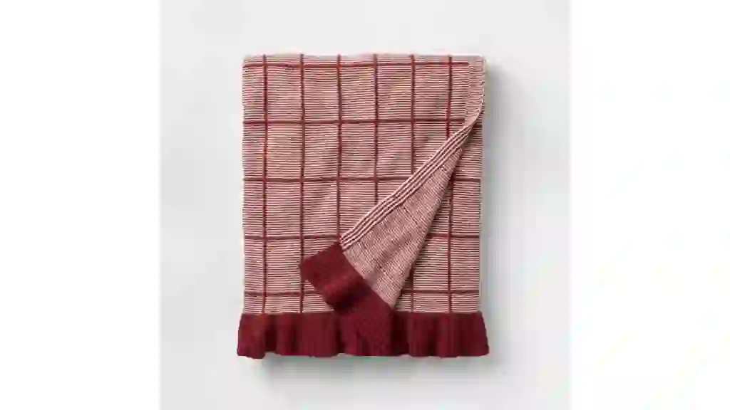 Windowpane Plaid and Ruffle Throw Blanket