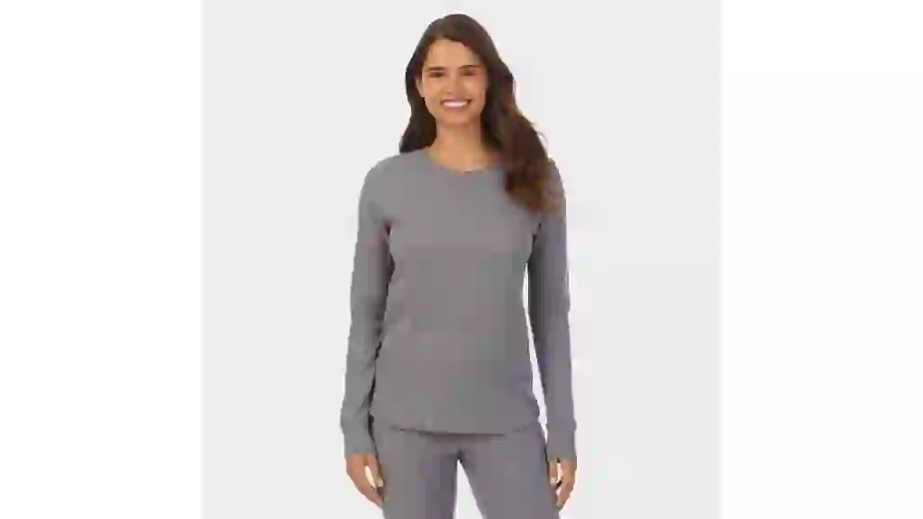 Warm Essentials by Cuddl Duds Women's Waffle Thermal Crewneck Pajama T-Shirt - Graphite Heather M