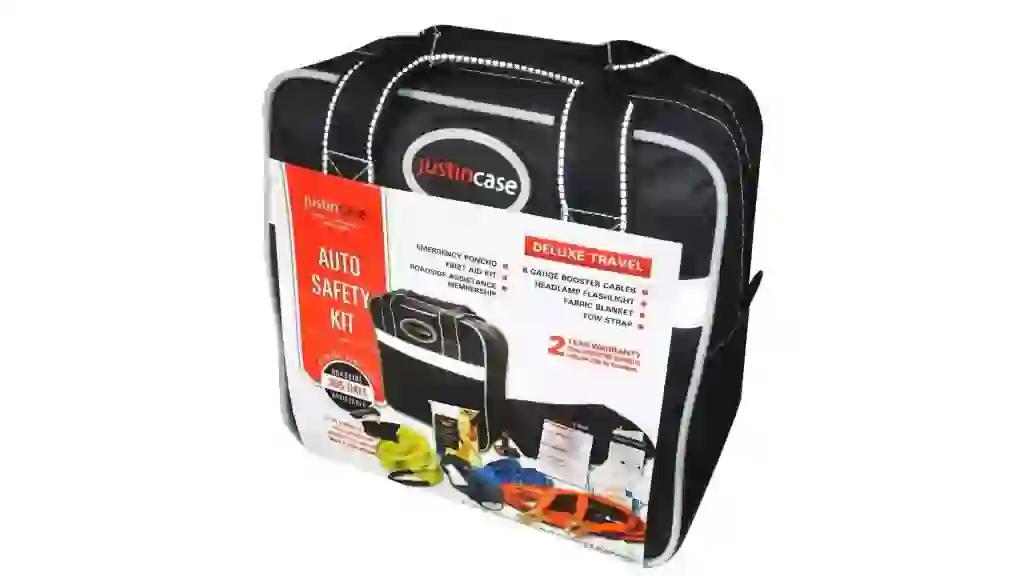 Deluxe Safety Kit Black - Justin Case: Auto Emergency Preparedness with Jumper Cables & Camping Essentials