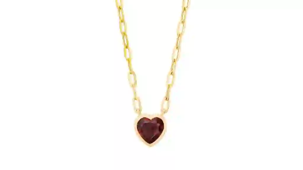 Garnet 14kt Yellow Gold Heart Paperclip Necklace Cotsco
