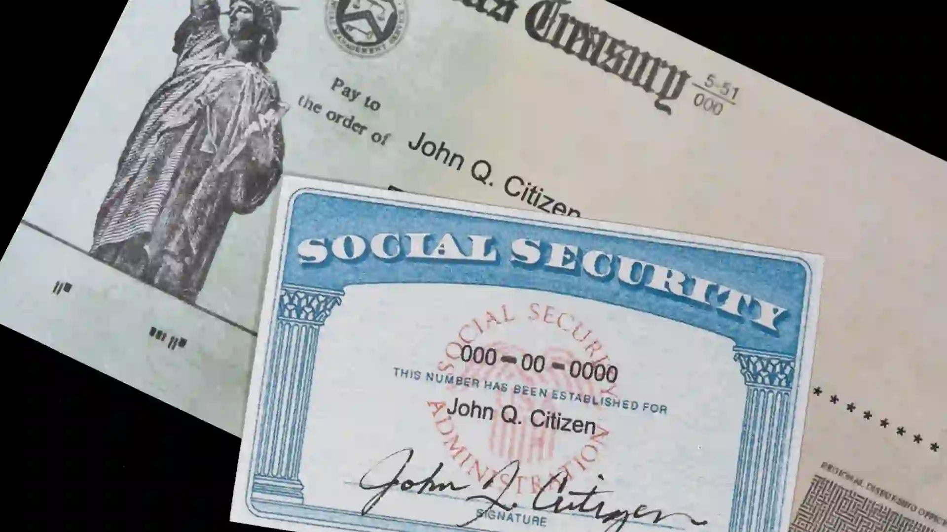 Fake Social security card on treasury department check.