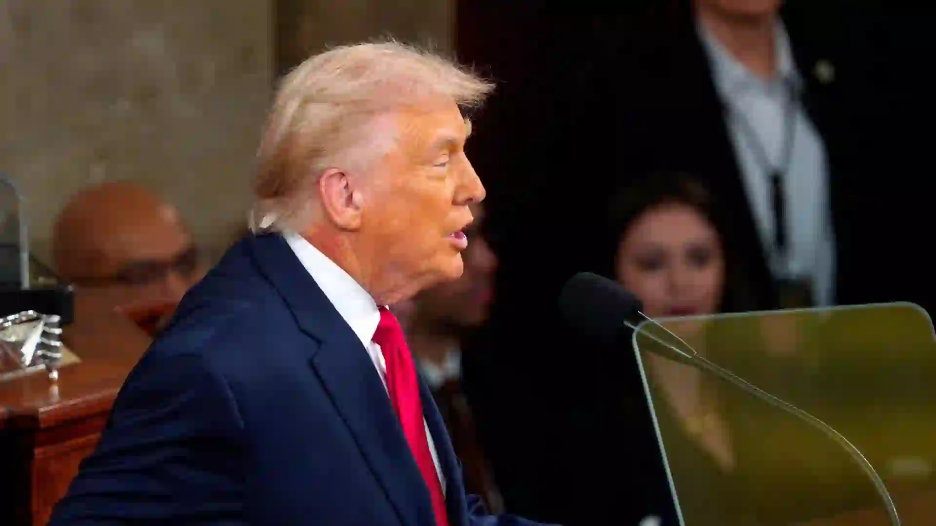 United States President Donald J Trump delivers the first State of the Union Address of his second term to a joint session of the US Congress in the US House Chamber in the US Capitol in Washington, DC, USA,.