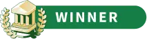 Graphic of a golden bank next to bold white uppercase lettering spelling out the word winner