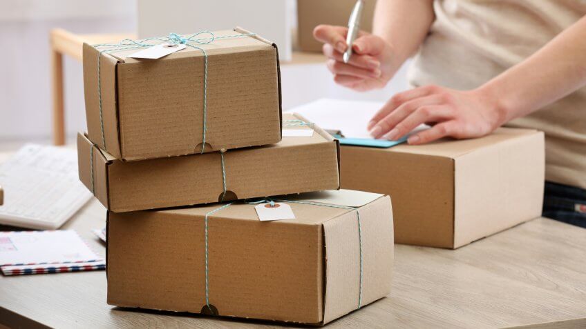 Woman working in post office.