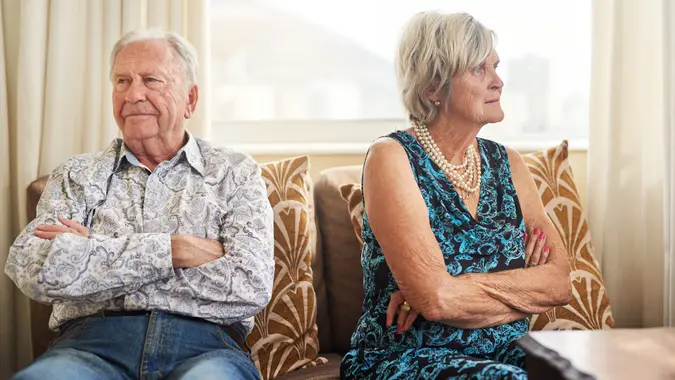 Shot of a senior couple having an argument at home.