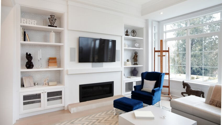 Interior of modern luxury Living Room in North American private residence.