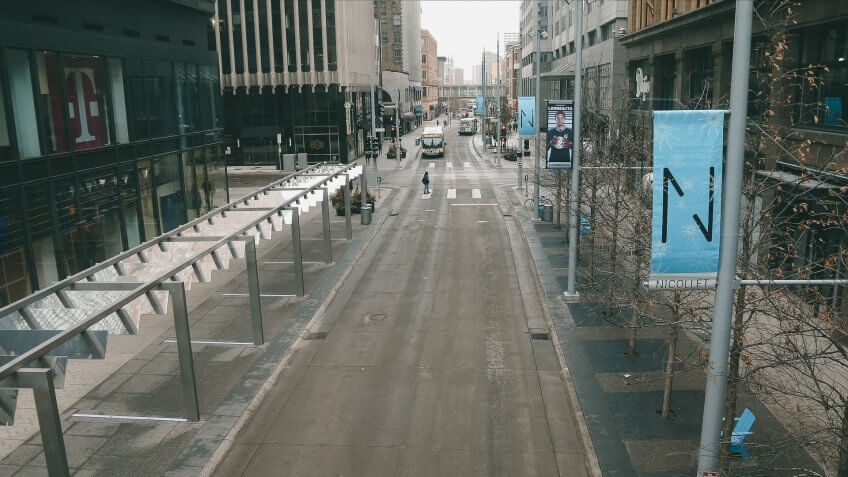 Mandatory Credit: Photo by Jim Mone/AP/Shutterstock (10587450b)The popular Nicollet Mall during the lunch hour is almost deserted in downtown Minneapolis .
