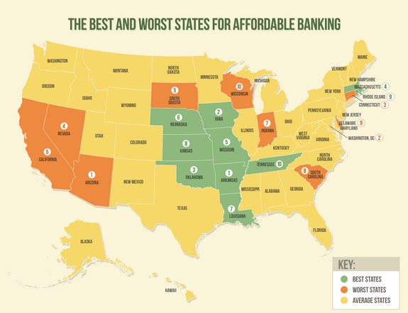 10 Best and Worst States for Affordable Banking 10 Best and Worst States for Affordable Banking