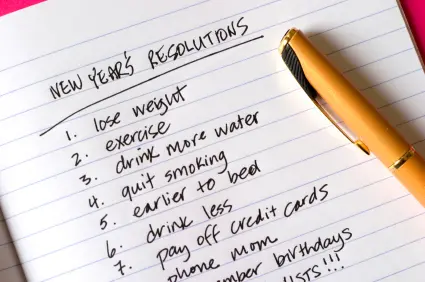 handwritten New Year's Resolutions list